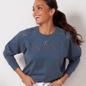 Spiritual Gangster Bridget Eyelet Sweatshirt in Blue Gray